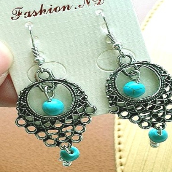 Jewelry - New Shiny Silver Fashion Drop Turquoise Earrings